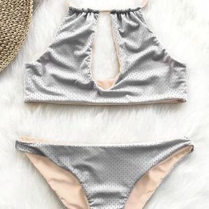 NWT 2pc Reversible Bikini Set Medium Apricot Gray